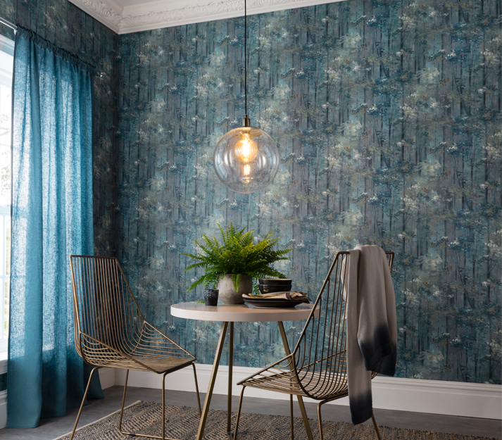 1804-118-03 Glade Lagoon 1838 Wallcoverings Blue Forest Wallpaper